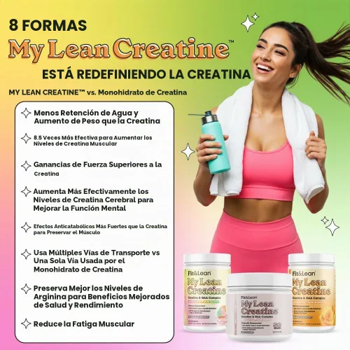 Vista 4 de Fit & Lean Creatina para mujeres, complejo de creatina en polvo My Lean con GAA, rendimiento muscular, función cognitiva y menos hinchazón