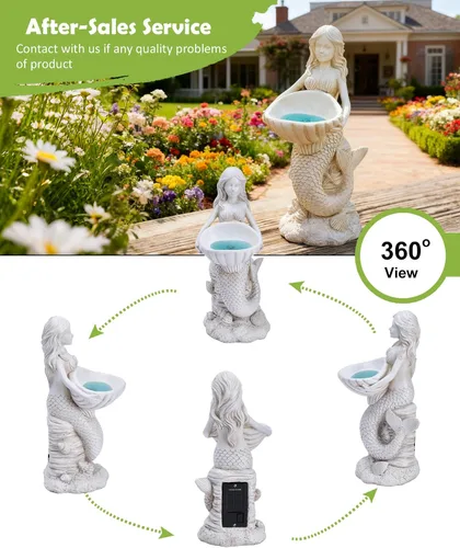 Vista 3 de Nacome Estatuas Solares de Sirenas Sirenas de Pájaros para Jardín: Estatuas al Aire Libre Adornos para Decoraciones Exteriores Arte de Patio Césped
