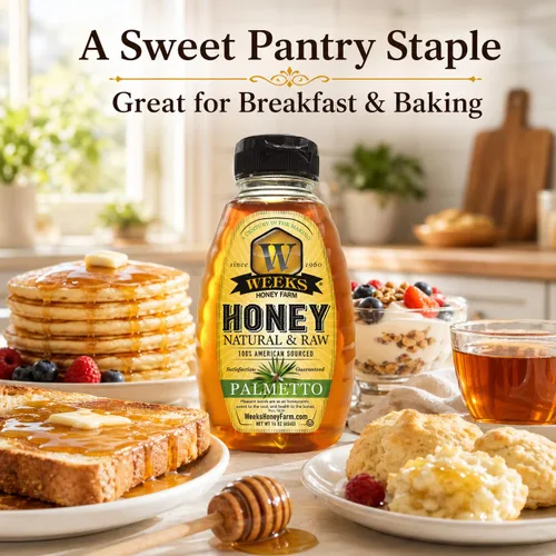 Vista 4 de Weeks Honey Farm Palmetto Honey – 16oz Squeeze Bottle 100% Raw & Unfiltered Pure Honey Natural Superfood Rich in Vitamins, Minerals &