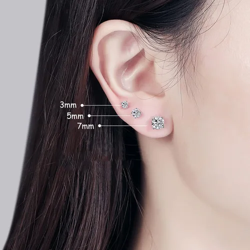Vista 2 de Aretes de tuerca de plata de ley para mujer, 3 pares de aretes pequeños de circonita cúbica para cartílago, pequeños aretes de trago