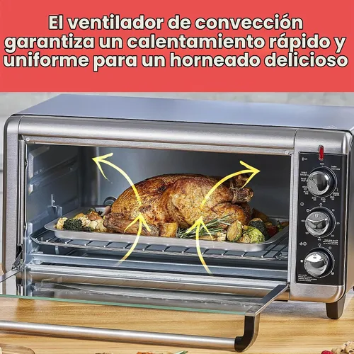 Vista 4 de Horno tostador a convección Black + Decker, 8 rebanadas, extra-amplio, para mesada, Acero inoxidable/Negro