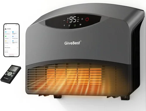 Vista 7 de GiveBest Calentador de pared eléctrico, calentador de pared inteligente de 1500 W para baño, calentadores de pared con termostato, control remoto