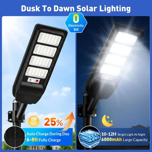 Vista 4 de Solar Street Lights Outdoor Waterproof, 4-Pack LED Flood Lights with Motion Sensor, 6500K 18000LM Dusk to Dawn Solar Light Outside, Solar-Powered