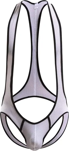 Vista 9 de Leotardo de malla para hombre MWrestling Singlet Body Negro