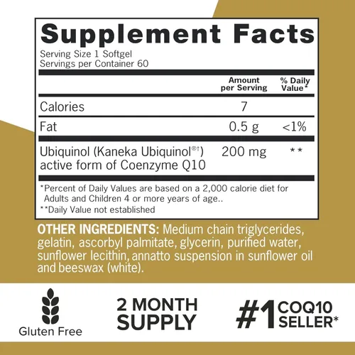 Vista 6 de Qunol Ubiquinol CoQ10 cápsulas blandas de 200 mg, potente antioxidante para la salud cardíaca y vascular, esencial para la producción de energía