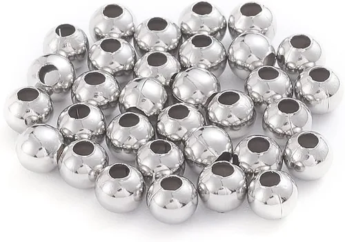 Vista 6 de Beadthoven - 500 cuentas redondas de acero inoxidable de 0.079 pulgadas (0.079 in), cuentas de metal redondas lisas doradas, espaciadores, bolas