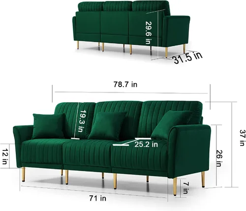 Vista 3 de Sofás modulares de tela de terciopelo moderno, juego de sofá modular de estilo de mediados de siglo, incluye sofá de 3 plazas, sofá biplaza, sillón