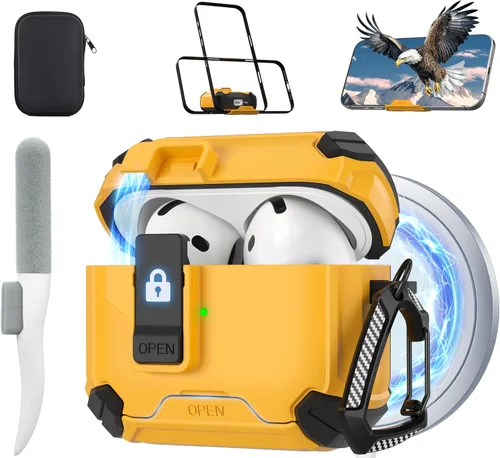 Vista 47 de Maxjoy Funda protectora para AirPods 4 2024, funda protectora para AirPods de 4ª generación con bloqueo automático, compatible con MagSafe, Verde