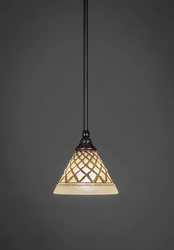 Vista 113 de Toltec Lighting Tallo Colgado Mini colgante, acabado de cobre negro, 3.5" cuadrado humo burbuja vidrio