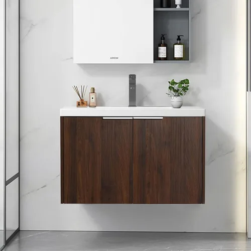Vista 11 de Juego de tocador de baño de 24 pulgadas con lavabo, juego de armario de baño montado en la pared con lavabo de gel y puerta de gabinete de cierre