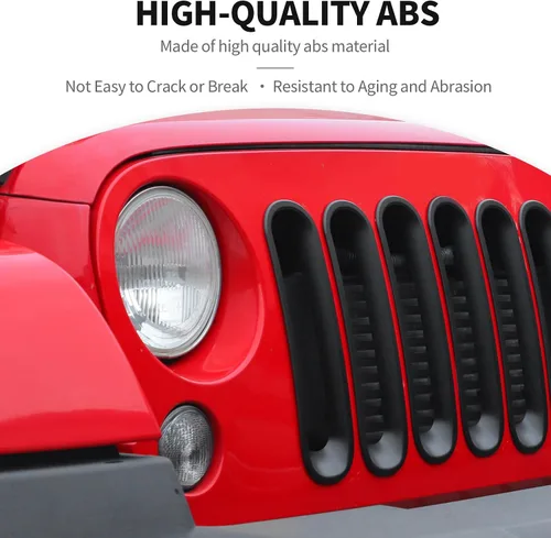 Vista 5 de JeCar Insertos de rejilla delantera, cubiertas para moldura de parrilla, accesorios exteriores compatibles con Jeep Wrangler 2007-2018 JK