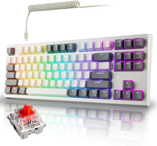 Vista 13 de TECWARE Phantom+ Elite Teclado mecánico RGB de 87 teclas para juegos 3 modos Bluetooth inalámbrico 5.0, 2.4 GHz y USB-C con cable 5 pines