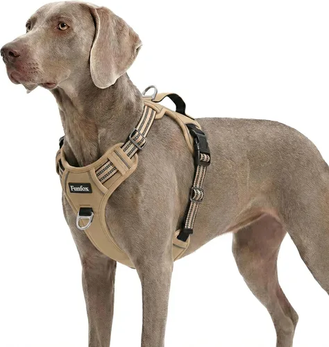 Vista 47 de Funfox Arnés para perro sin tirones, arnés de chaleco ajustable para mascotas, material súper suave con mango vertical, fácil control, paseo