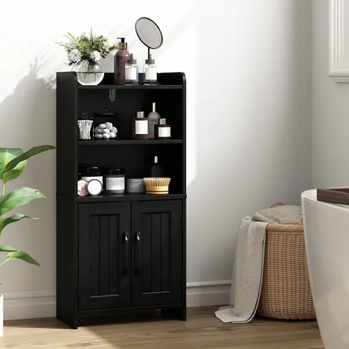 Vista 8 de Gabinete de almacenamiento de baño pequeño con 2 puertas y estante Negro