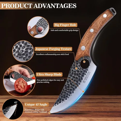 Vista 2 de Cuchillo de chef, cuchillo de cocina para deshuesar, cortar y cortar, cuchillo de carnicero forjado a mano, cuchillo japonés de acero inoxidable