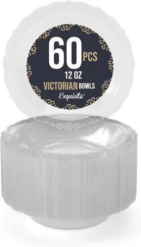 Vista 5 de SIZENAME - Platos de plástico desechables, diseño victoriano de calidad premium, color crema, para fiestas y bodas, 60