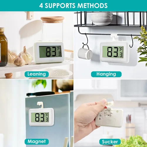 Vista 6 de Paquete de 4 termómetros digitales para refrigerador, termómetro impermeable para congelador, termómetro de alta precisión con gancho para cocina