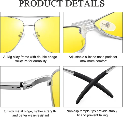 Vista 4 de URUMQI Lentes de sol de aviador polarizados cuadrados para hombre, lente de protección TAC UV400, pantallas de navegador piloto para conducir golf