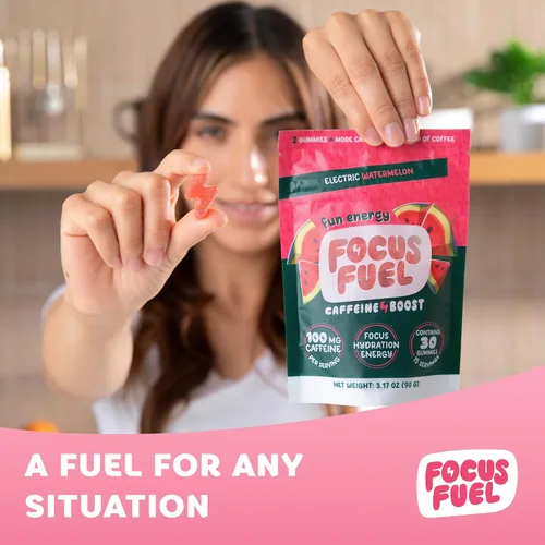 Vista 6 de FocusFuel Energy Chews - Sabor a sandía (15 porciones) - 100 mg de cafeína + L-teanina + B12, magnesio - Impulso de energía totalmente natural - Sin
