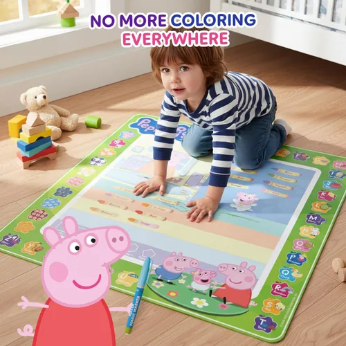 Vista 8 de Evie Pig - Alfombrilla de dibujo de agua para niños de 39.4 x 39.4 in, sin ensuciar, alfombrilla de dibujo mágica con bolígrafos, almohadilla