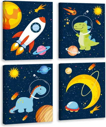Vista 7 de KAIRNE Juego de 3 pinturas artísticas enmarcadas para habitación espacial de niños (12 x 16 pulgadas), imágenes de planetas, sistema solar, póster