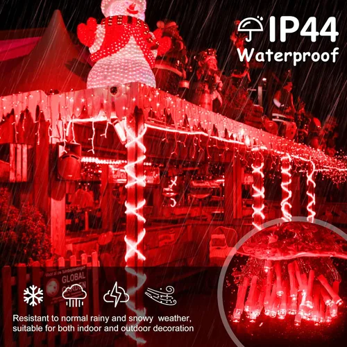 Vista 5 de Luces de Navidad para exteriores Luces de Carámbano 300 LED, 33 pies, 8 modos, luces de cadena colgantes de hadas conectables con enchufe de 30 V
