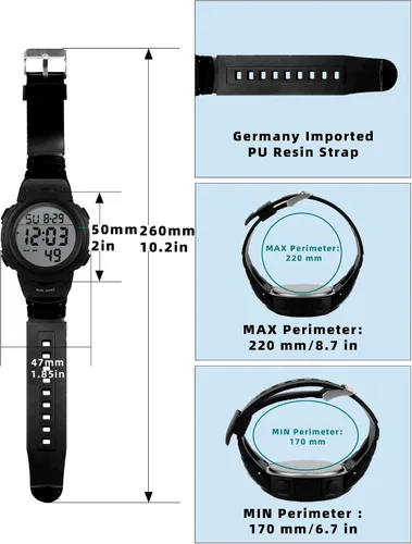 Vista 8 de CakCity Reloj deportivo digital para hombre, pantalla LED, esfera grande, reloj militar para hombre, impermeable, casual, luminoso, cronómetro