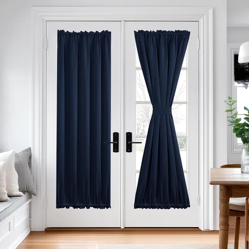 Vista 13 de Deconovo Cortinas opacas para puerta, bolsillo para cortinero y cortinas de bloqueo con aislamiento térmico para dormitorio, 137.16 x 189.2 cm, azul