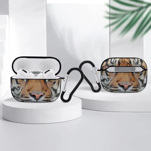 Vista 4 de Funda con estampado de cara de tigre para AirPods Pro de 2ª/1ª generación con llavero de protección completa duradera a prueba de golpes funda