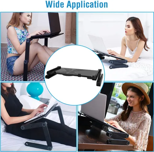 Vista 4 de iMounTEK Mesa plegable para computadora portátil, mesa de escritorio con mouse board de aleación de aluminio, bandeja de aperitivos para desayuno