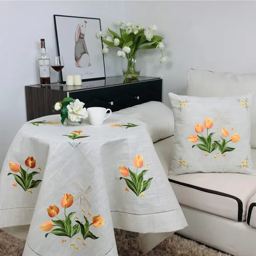 Vista 26 de Mantel bordado para decoración de encaje a prueba de polvo, sin arrugas, lavable, floral, rectangular, para cocina, comedor, vacaciones, cumpleaños
