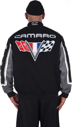 Vista 2 de JH DESIGN GROUP Chaqueta de sarga de algodón bordado Chevy Camaro Collage para hombre