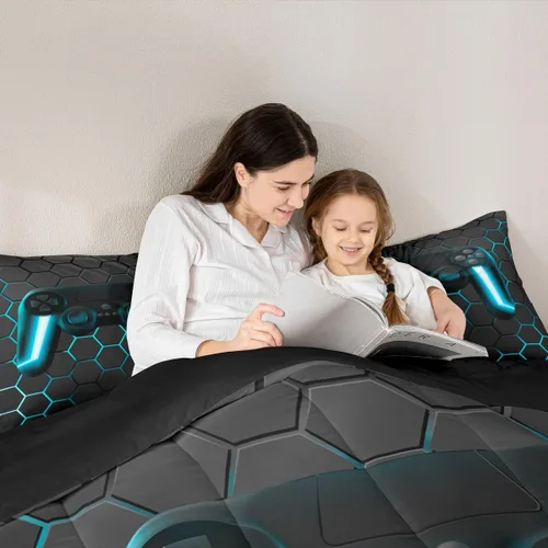 Vista 6 de Edredón de videojuegos para niños y adolescentes, juego de ropa de cama individual, juego de edredón para niños y jugadores, decoración del hogar