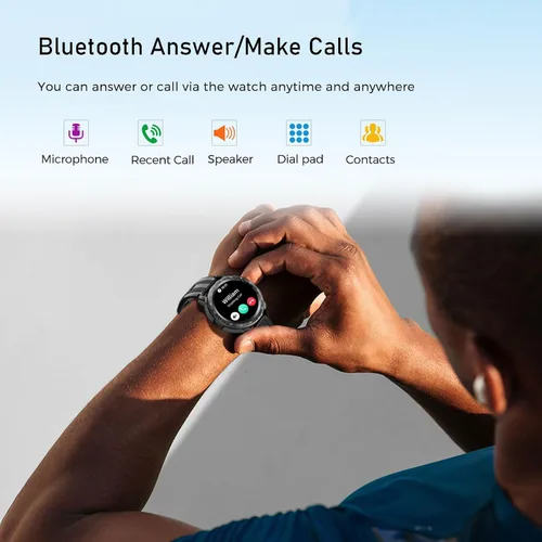 Vista 10 de VIRAN Relojes inteligentes militares para hombres, reloj inteligente resistente al agua 5ATM con llamada Bluetooth (respuesta/llamada de marcación)