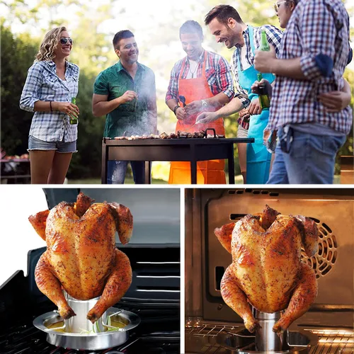 Vista 7 de AMOZO Soporte para pollo para latas de cerveza para parrilla y ahumador, soporte para pollo de acero inoxidable 304 de alta calidad, tostadores