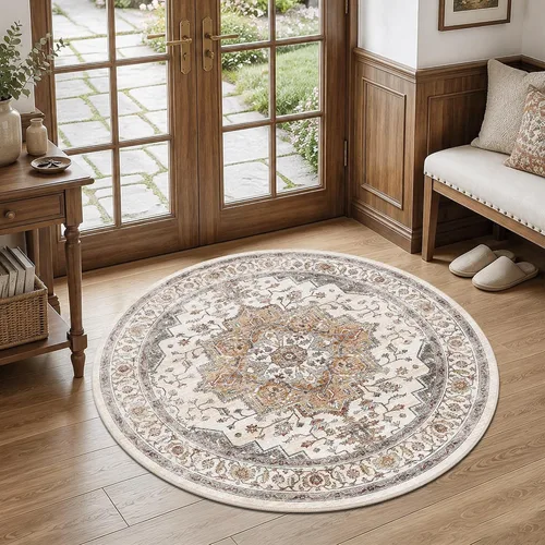Vista 75 de Alfombra de pasillo vintage de 2 x 6 pies de pelo bajo Marrón beige
