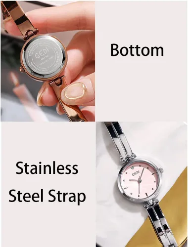 Vista 5 de Gosasa Reloj de pulsera de cuarzo para mujer, reloj elegante para mujer, impermeable, correa de acero inoxidable, reloj de lujo para mujer