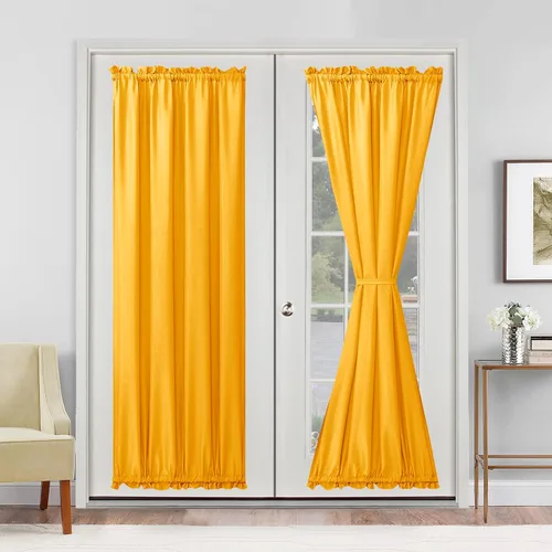 Vista 14 de Cortinas para puerta francesa, color aguamarina, 24 pulgadas de ancho x 40 pulgadas de largo, 1 panel Bolsillo para barra, semitransparente