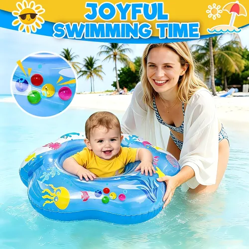 Vista 4 de 25.6" Inflatable Baby Pool Float for 6-36 Months Double Air Anti-Flip Safety Baby Swimming Float Toddler Swim Trainer Water Toys, Infant Swim