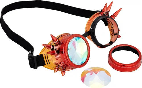 Vista 128 de Gafas de caleidoscopio retro con pinchos, gafas de cristal arcoíris steampunk estilo soldadura, gafas de cosplay punk