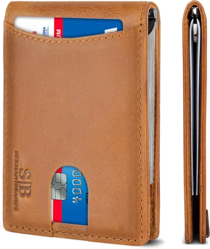 Vista 17 de SERMAN BRANDS RFID Blocking Slim Bifold Genuine Leather Minimalist Front Pocket Wallets for Men with Money Clip Thin Mens