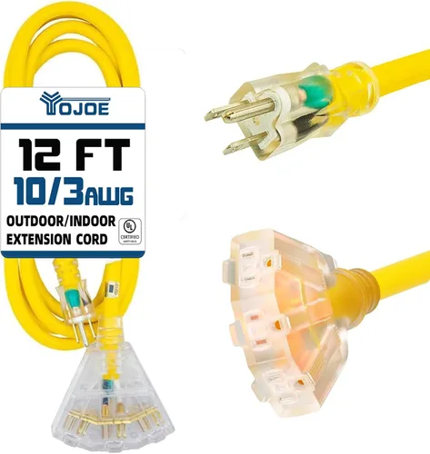 Vista 16 de YOJOE Cable de extensión de 3 salidas para interiores y exteriores con extremo iluminado, cable de alimentación de 3 clavijas 15A resistente a