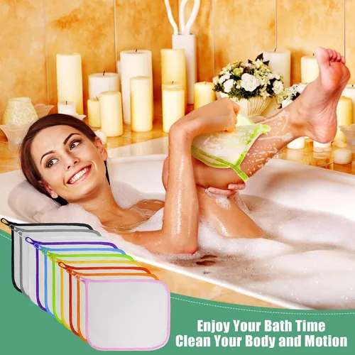 Vista 3 de Tatuo Paquete de 10 paños de lavado exfoliantes para cuerpo y cara, exfoliante de baño de tejido suave, toalla de baño exfoliante para eliminar
