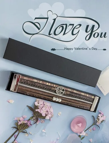 Vista 5 de Pulsera de cuero para mujer, pulsera de hebilla ancha, pulsera de perlas con hebilla magnética para mujer, joyería de Navidad, cumpleaños, San