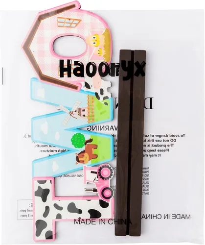 Vista 8 de Haooryx Centro de mesa de granja – Cartel rosa de animales de granja de madera, centro de mesa de granero, fiesta de cumpleaños, decoración