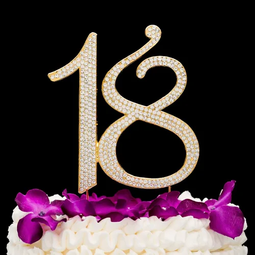 Vista 7 de Ella Celebration Decoración de 18 pasteles para fiesta de cumpleaños de 18 años, decoración de diamantes de imitación de cristal dorado (dorado)
