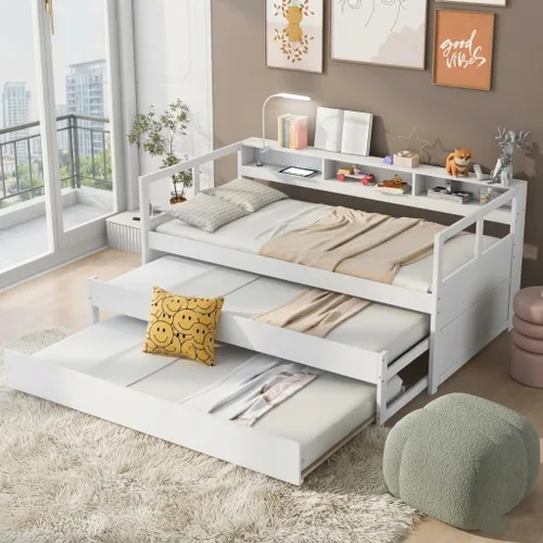 Vista 11 de SOFTSEA Sofá cama individual con nido, marco de cama de día extensible individual a King, no necesita somier (gris)