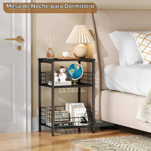Vista 5 de X-cosrack Mesa Auxiliar, Mesa Pequeña de Extremo con Soporte para Tocadiscos y Almacenamiento, Soporte Nocturno para Discos de Vinilo para Sala