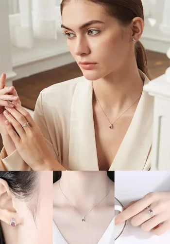 Vista 5 de Anillo de plata de ley 925 con circonita cúbica y halo de morganita simulada para mujer, circonita cúbica, corte cuadrado, piedra preciosa rosa nano