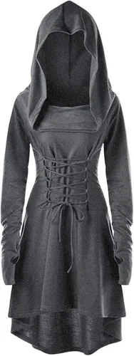 Vista 6 de HRSTUYL Vestidos de capa negra para mujer vestido de bruja 2022 capa gótica con capucha capa con capucha vampiro
